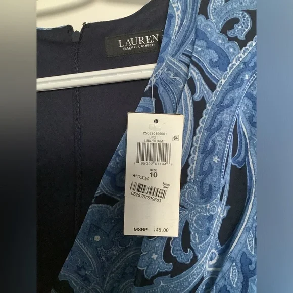 Ralph Lauren Navy and Light Blue Paisley Long Sleeve Dress - Picture 2 of 10